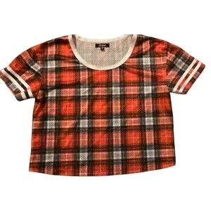 Southpole Red Plaid Shirt Medium Crop Top Grunge Skater Dark Academia